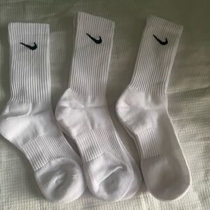 Nike White Crew Athletic Socks with Black Swoosh - 3 Pack